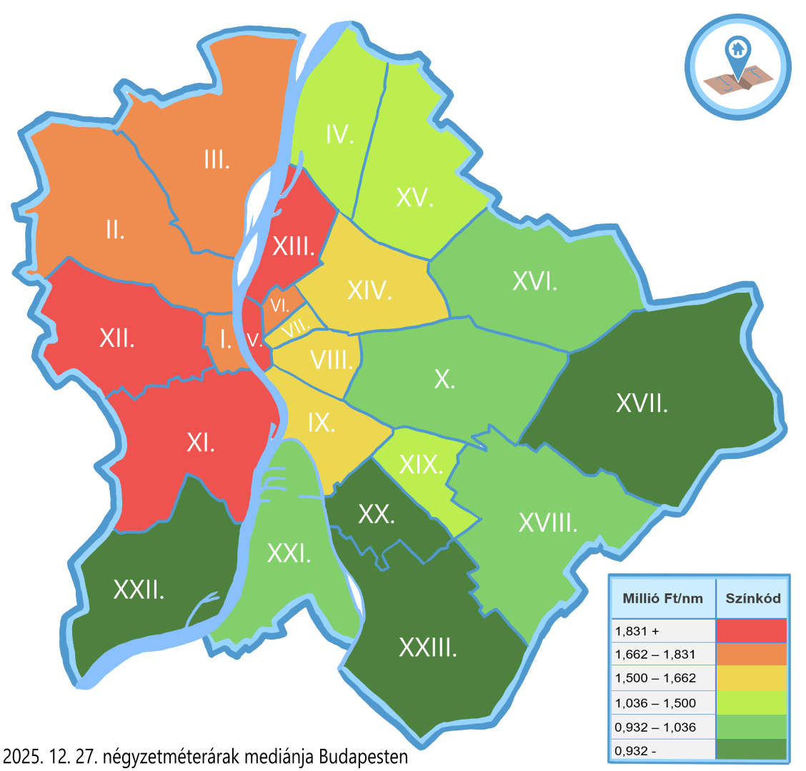 Ingatlan-Térkép Index 2025. december: Négyzetméterárak és ártrendek Budapesten és vármegyénként
