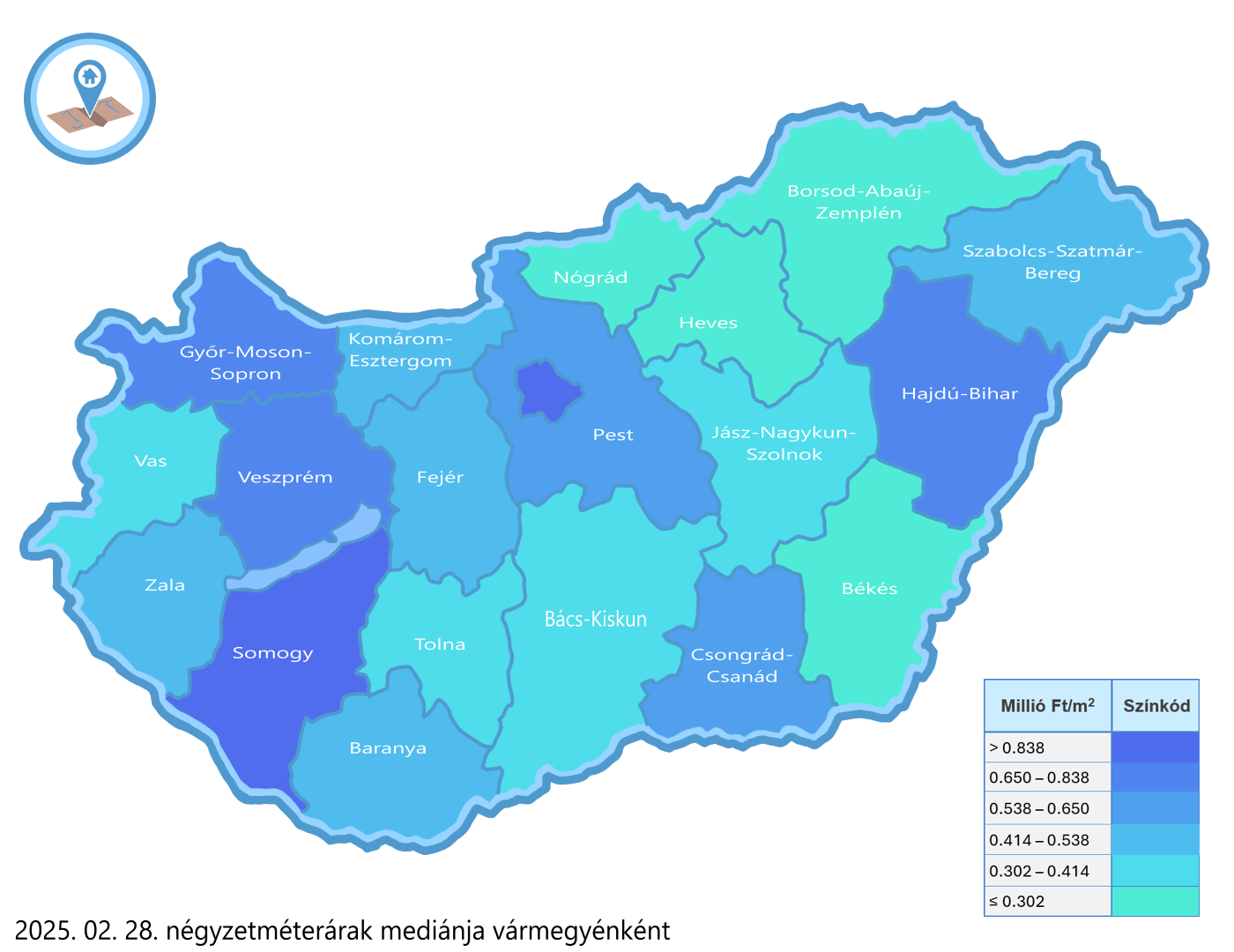 Ingatlan-Térkép Index 2026. február: Négyzetméterárak és ártrendek Budapesten és megyénként