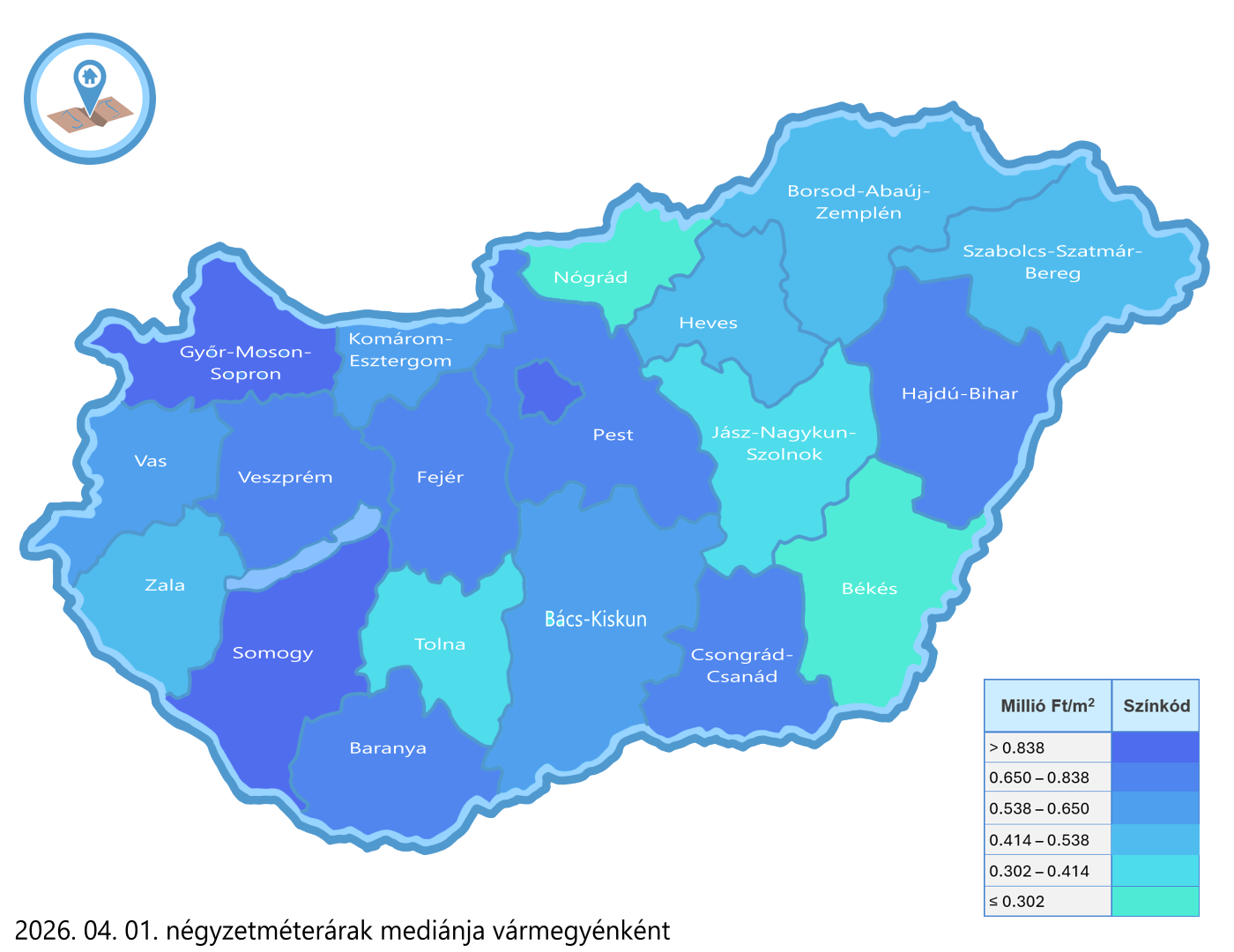 Ingatlan-Térkép Index 2026. március: Négyzetméterárak és ártrendek Budapesten és megyénként